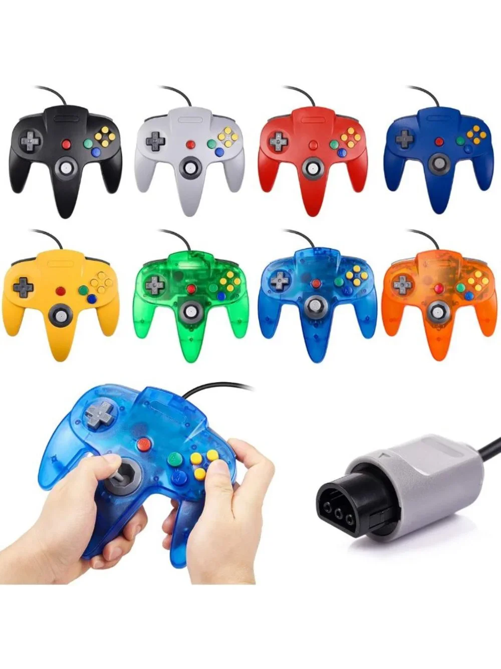 4 Pack Wired N64 Controllers with Upgraded Joystick - Classic Retro Gaming Set